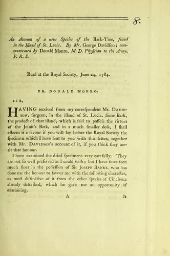 Cover of An Account of a New Species of the Bark-Tree, Found in the Island of St. Lucia