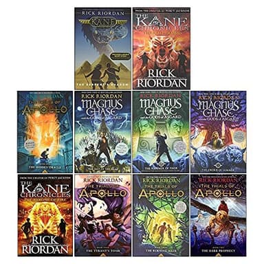 Cover of The Red Pyramid / The Throne of Fire / The Serpent's Shadow / Sword of Summer / Hammer of Thor / Ship of the Dead / Hidden Oracle / Dark Prophecy / Burning Maze / Tyrant’s Tomb