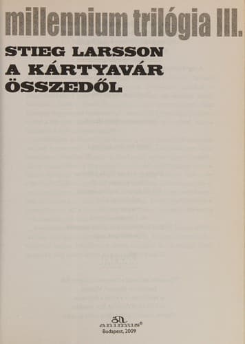 Cover of Millennium Trilogia; A Kartyavar Osszedol