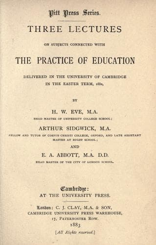 Cover of Three Lectures on Subjects Connected with the Practice of Education