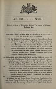 Cover of Disclaimer and memorandum of alteration of John Ridgway to specification of George Robins Booth