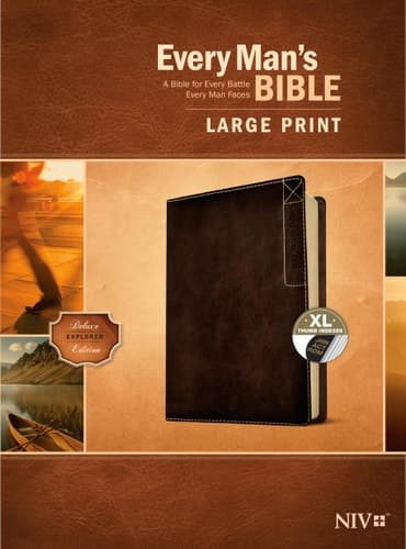 Cover of Every Man's Bible NIV, Large Print, Deluxe Explorer Edition (LeatherLike, Rustic Brown, Indexed)