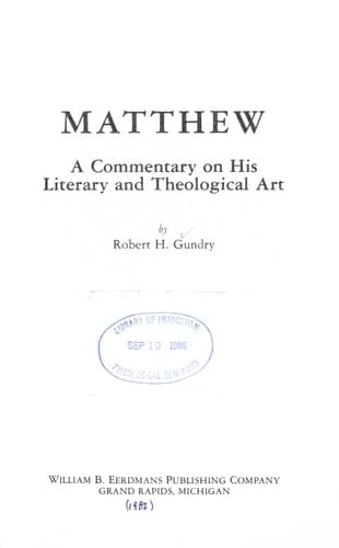Cover of Matthew, a Commentary on His Literary and Theological Art