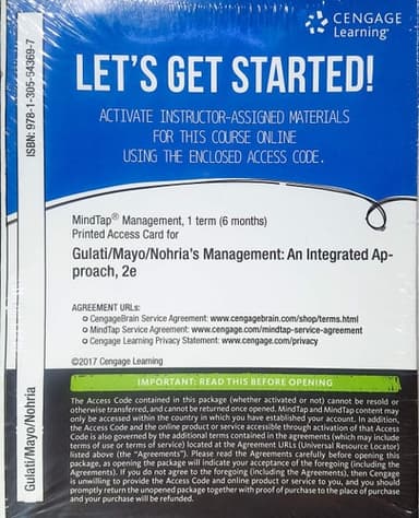 Cover of MindTap Management, 1 term (6 months) Printed Access Card for Gulati/Mayo/Nohria's Management