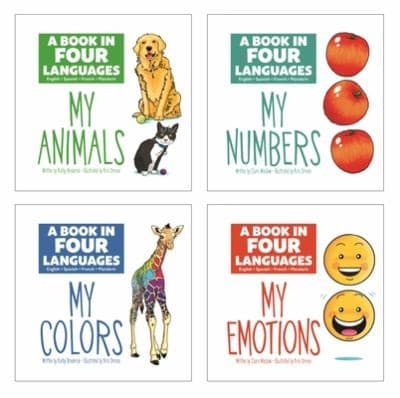 Cover of School and Library a Book in Four Languages Print Series