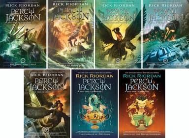 Cover of Percy Jackson and the Olympians Series, 7 Books Set. the Lightning Thief, Sea of Monsters, Titan's Curse, Battle of the Labyrinth, Last Olympian, the Chalice of the Gods, Wrath of the Triple Goddess